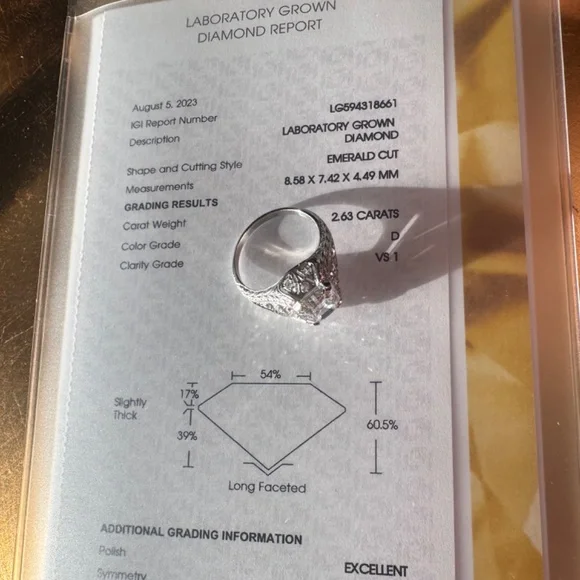 Antique Platinum Emerald Cut Diamond 2.91 ctw Engagement Ring IGI Certified - Picture 10 of 17